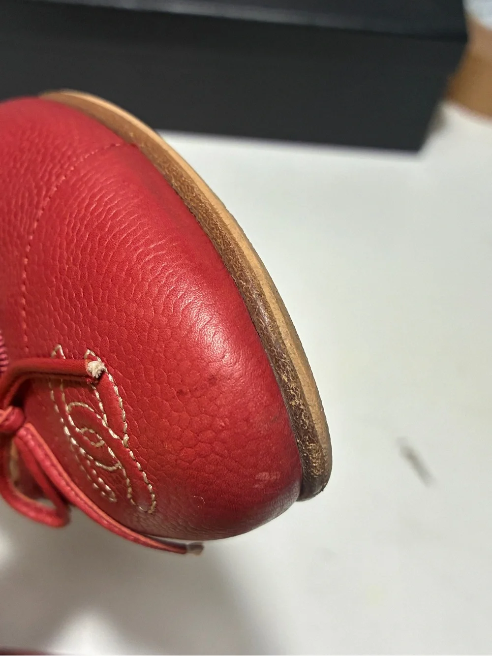 CHANEL Red caviar Leather Ballet Flats with Bow Detail